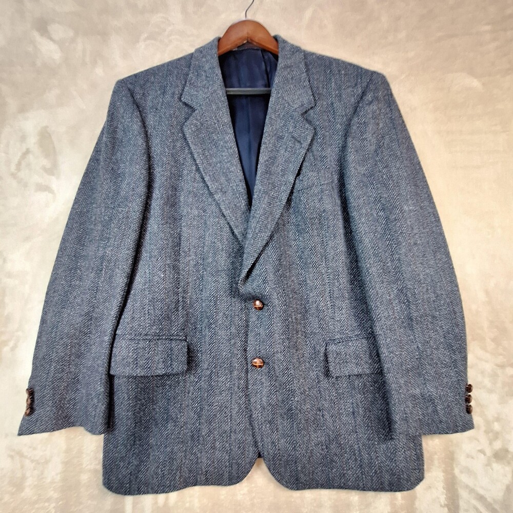 English Manor Blazer Mens 42R Gray Wool Herringbone Tweed Single Vent Jacket